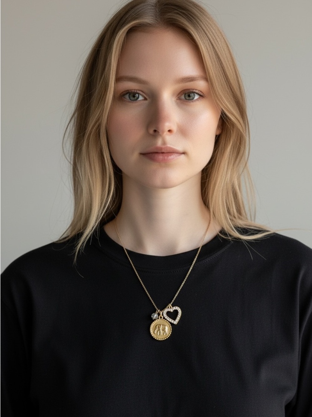 10/23 Gold Heart and Medallion Pendant Necklace - Women Jewelry